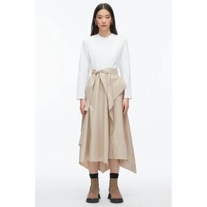 3.1 Phillip Lim LS T-shirt Combo Dress Womens L White/Khaki Tie-waist Midi NWT